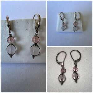 Neiman Marcus Sterling Silver Rose Quartz Faceted Beaded Leverback Earring Pink